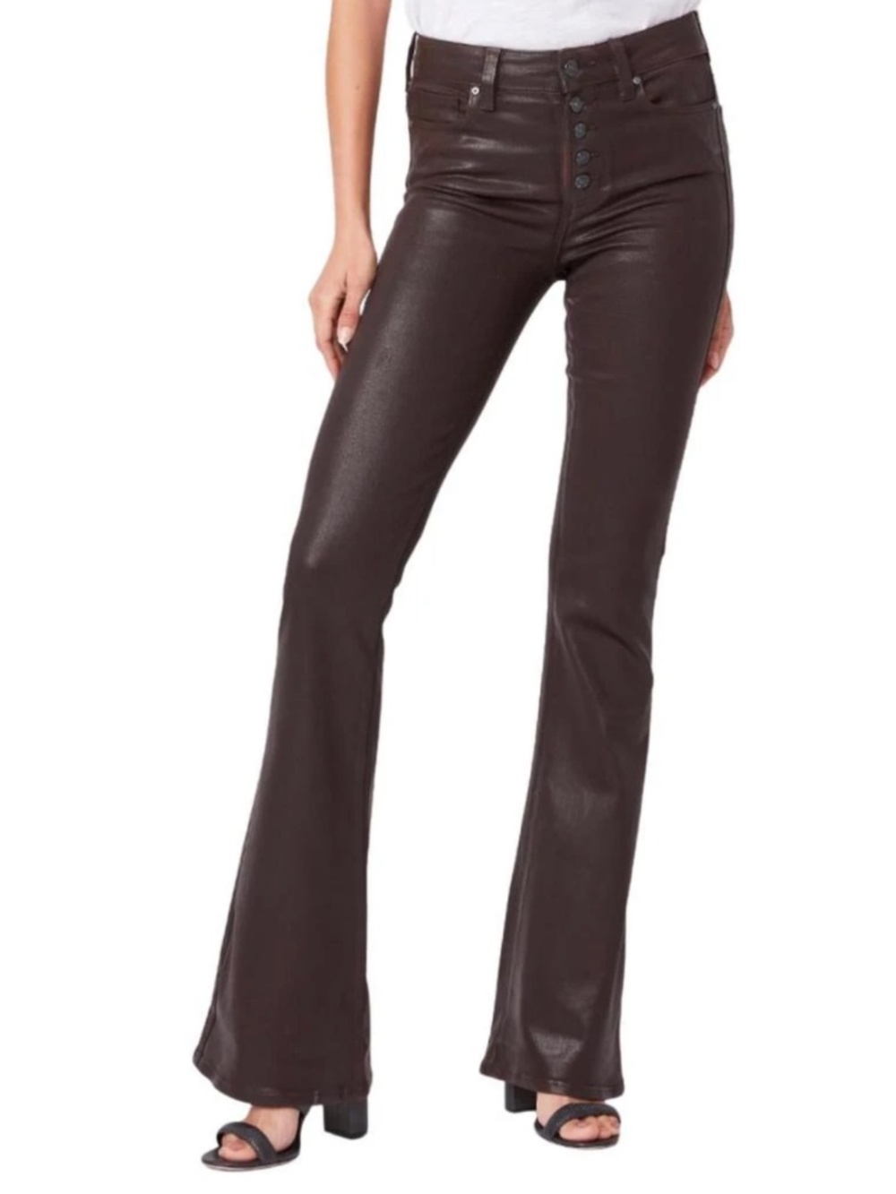 Paige Women's Lou Lou Coated High Rise Flare Jean In Brown
